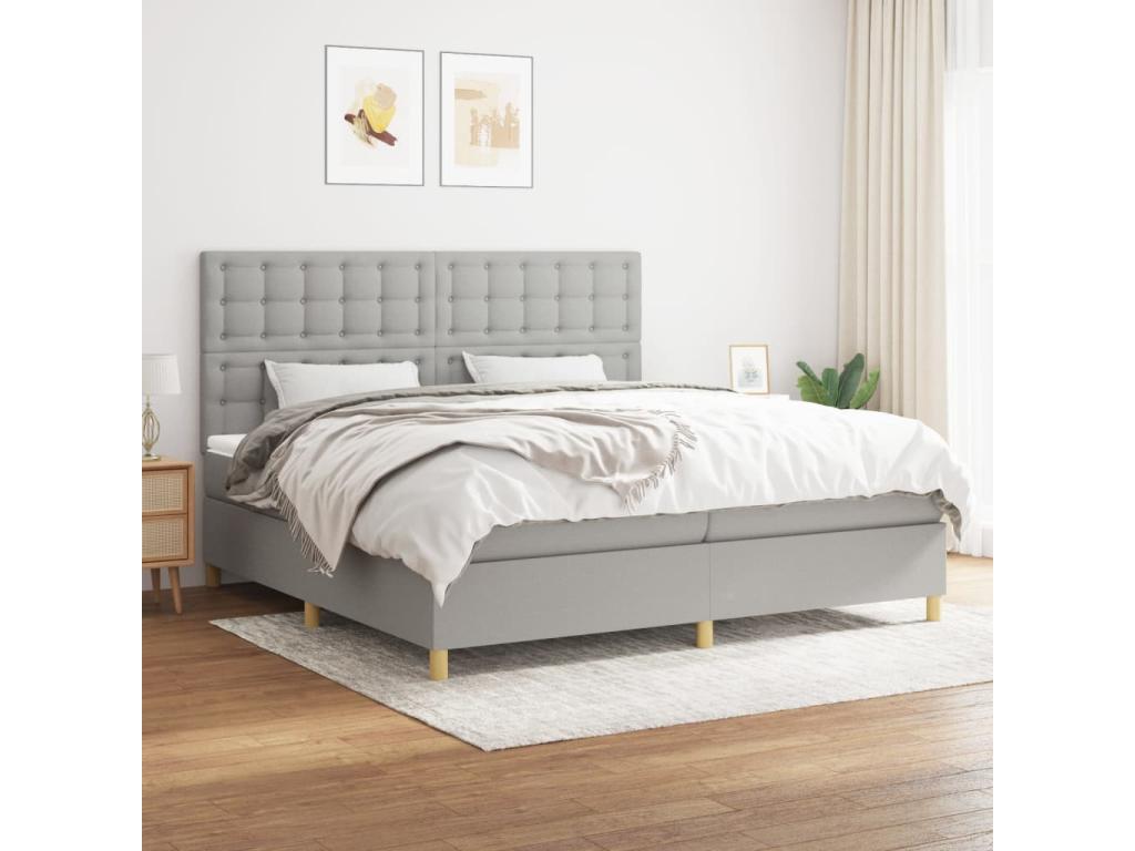 Upholstered bed base with mattress, light grey, 200x200cm, fabric UZSN36323