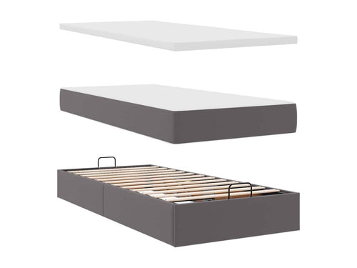Ottoman bed frame with grey 100x200 cm faux leather mattress IOMY12092