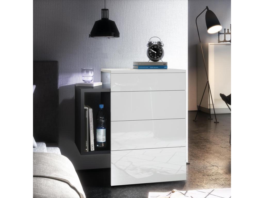 Matte Black and White Lacquered Bedside Table (WxHxD) 60x63x38 cm LED DMWU47041