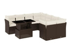 9-piece brown resin wicker garden furniture set with cushions MBLB87092