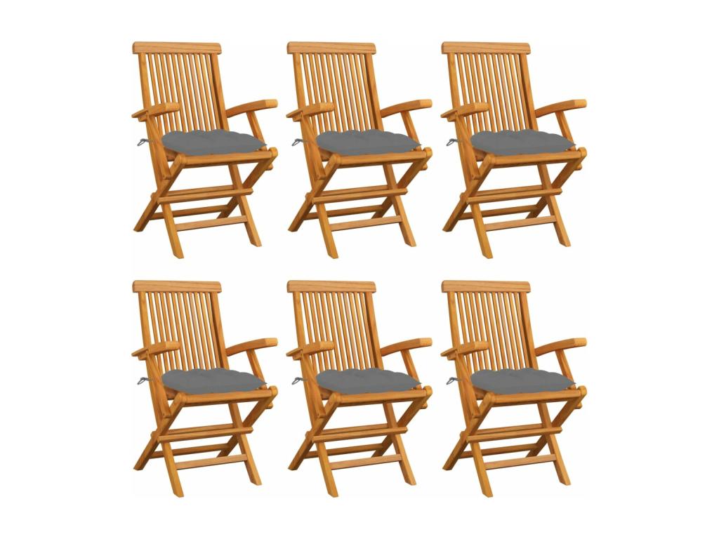 Garden chairs with grey cushions, 6 pieces, solid teak wood, CAJE89016