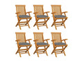 Garden chairs with grey cushions, 6 pieces, solid teak wood, CAJE89016