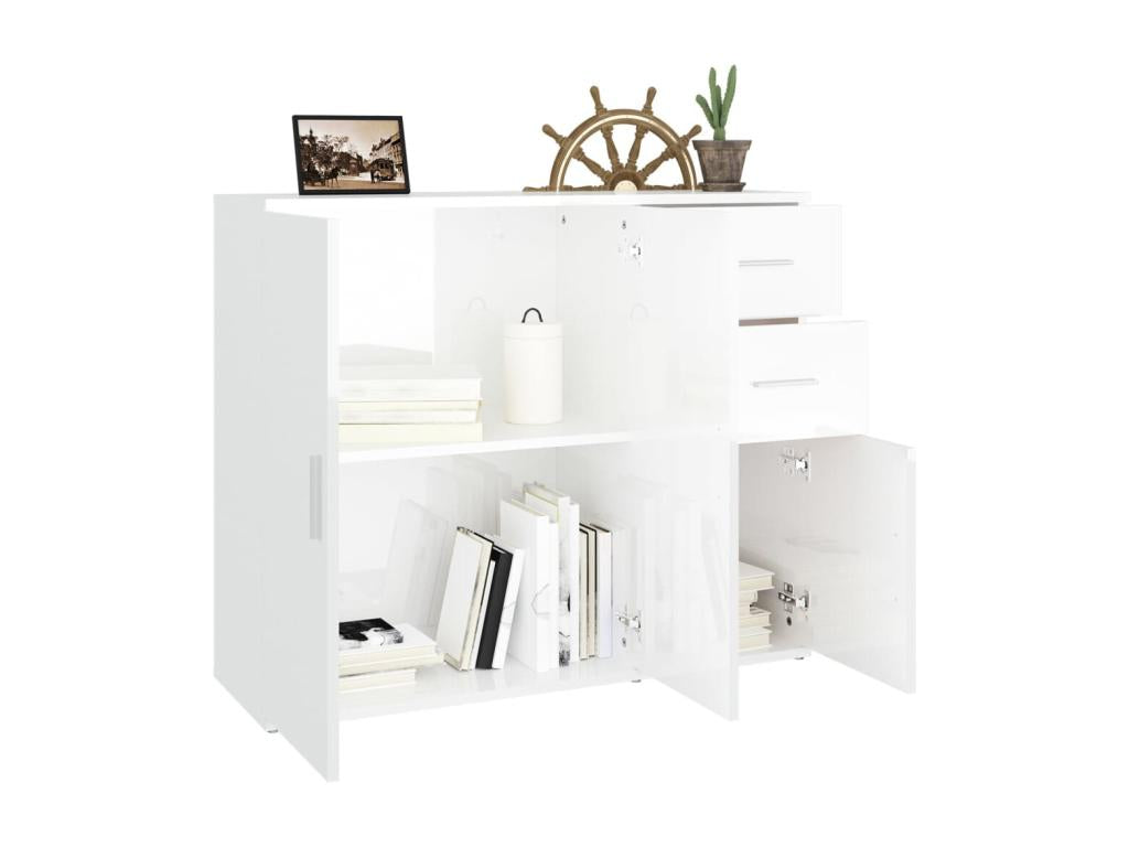 Glossy white sideboard 91x29.5x75 cm Engineered wood JLJV75190