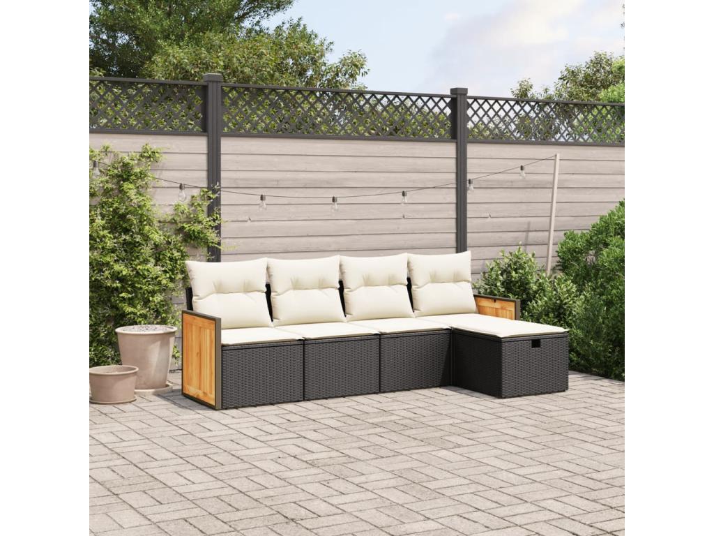 5-piece garden furniture set with cushions, black woven resin VEPZ81751
