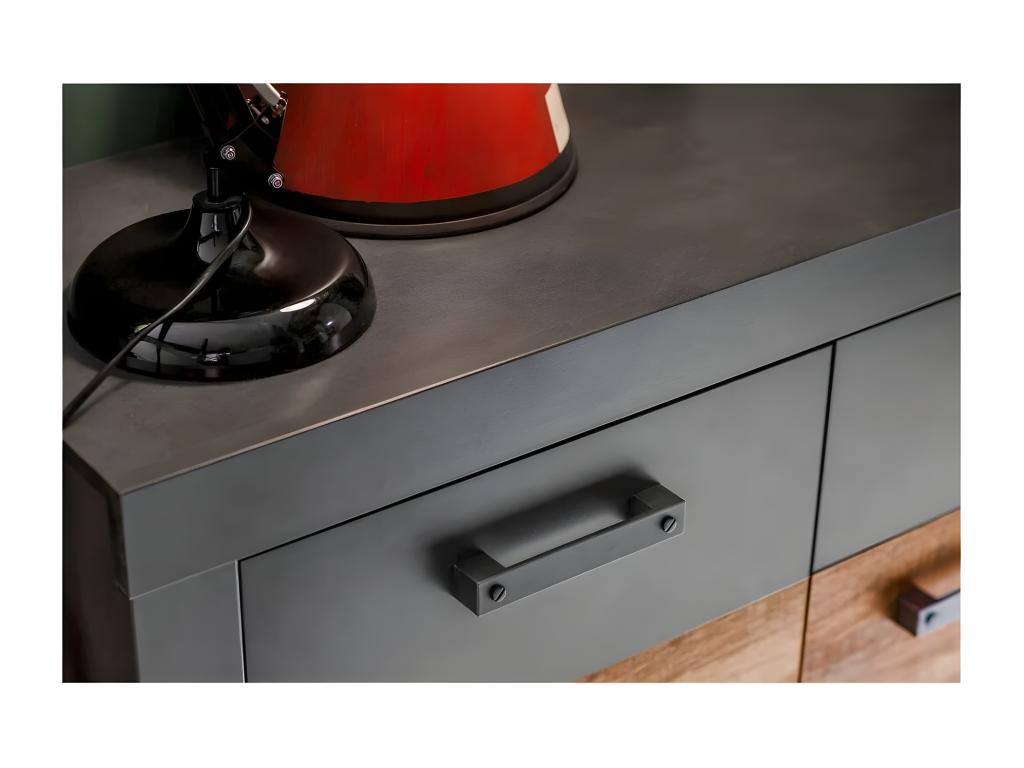 Decohaute - Bedroom furniture - Chest of drawers with 3 drawers in cement grey melamine with aged wood-effect doors - W - H - D 117 - 86 - 37 cm. OUWQ62848