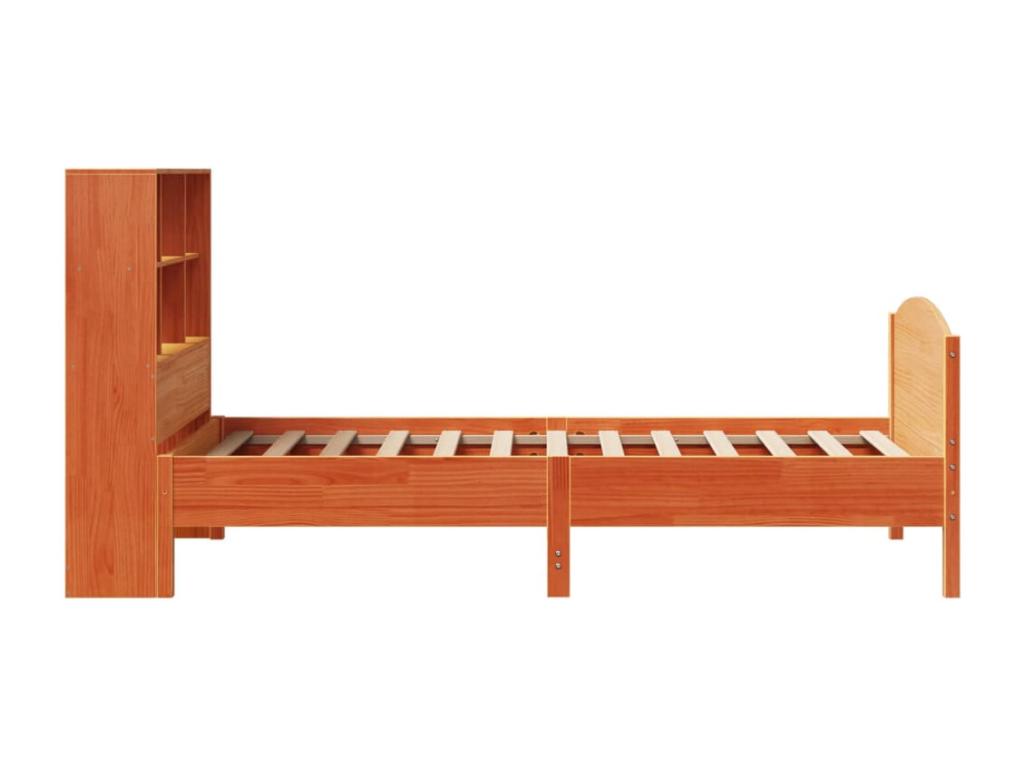 Bookshelf bed without mattress, brown wax finish, 75x190 cm, solid pine, RVAT59723