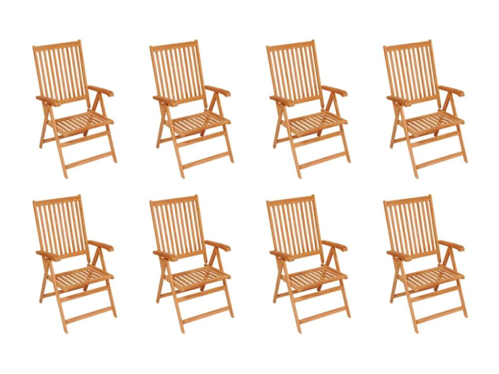 8-Piece Reclining Garden Chairs with Cushions, Solid Teak OVOH36511