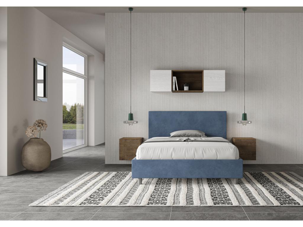 Double bed without slatted base, upholstered, 140x190 cm, blue microfiber, Decohaute EJIV46303