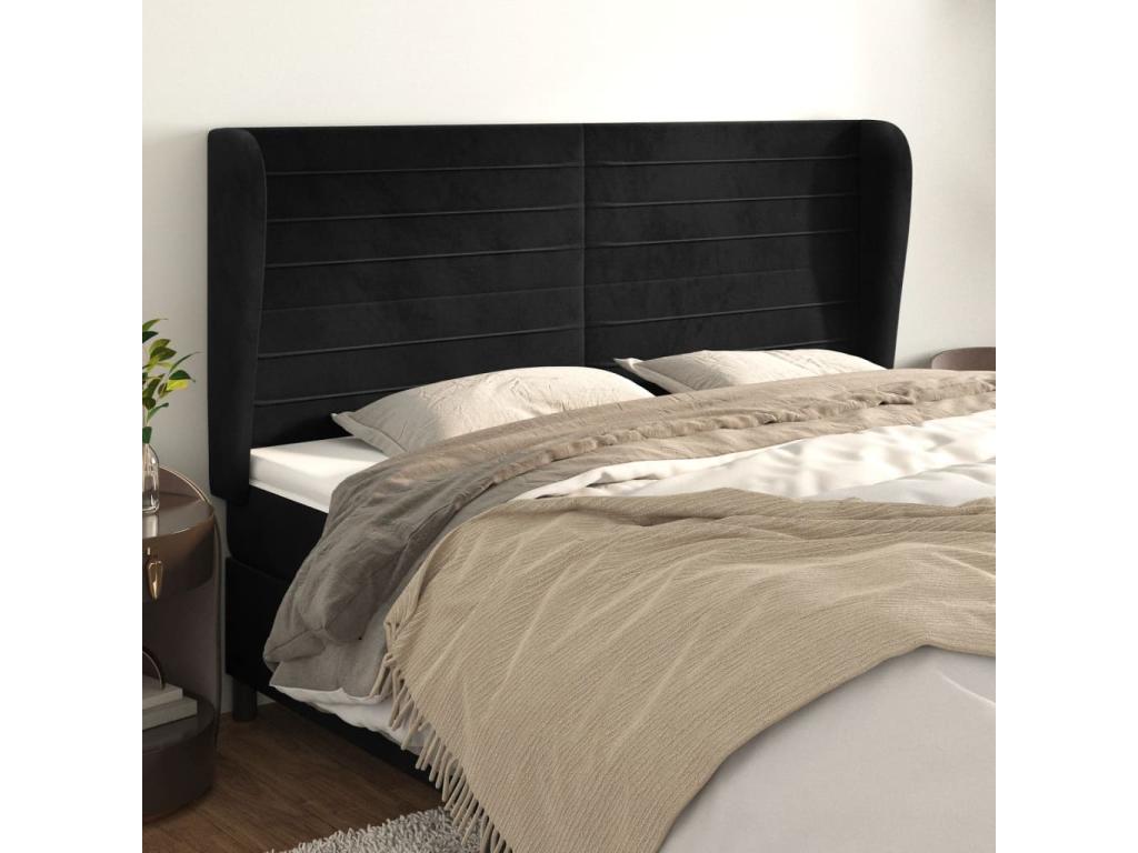 Headboard with wings, Black, 203x23x118/128 cm, Velvet, DTKR23418