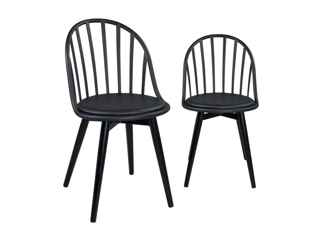 Set of 2 kitchen chairs with slatted base, faux leather cushion, metal legs, Chezlova Black MAJO59674