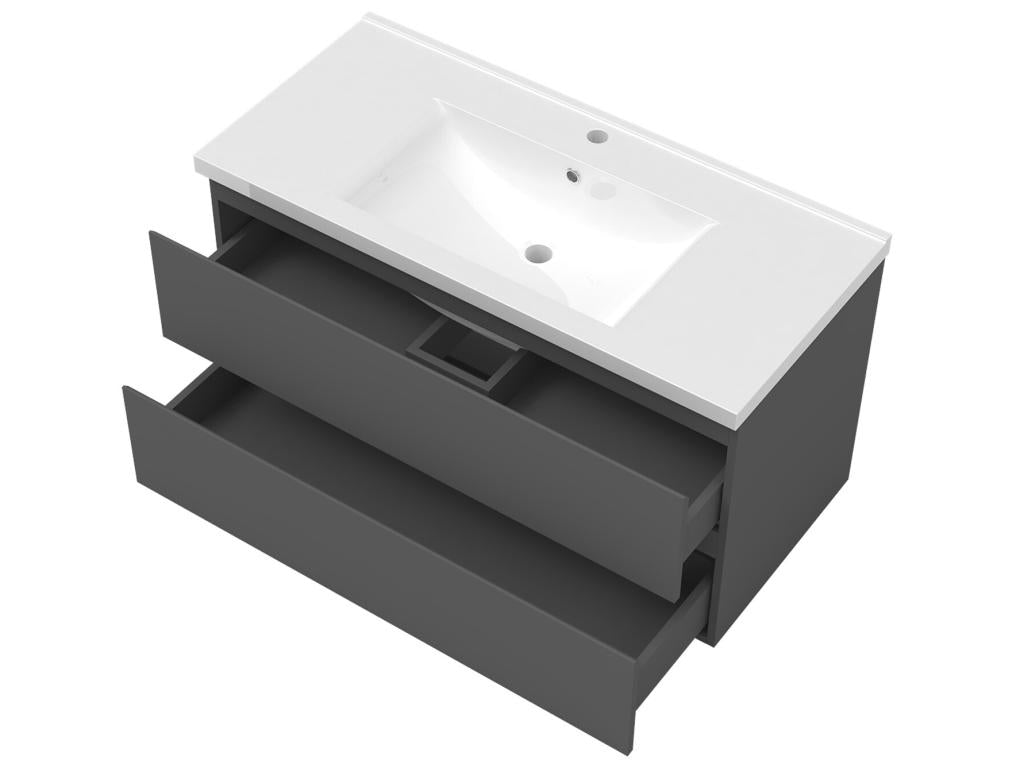 Single vanity unit with 100cm sink, column, illuminated mirror, Anthracite - Decohaute EAEC83187