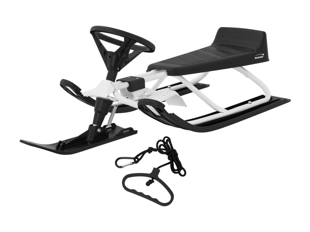 Skibob white steerable sled for children with steering wheel and foot brake, up to 90 kg ZSOU48822