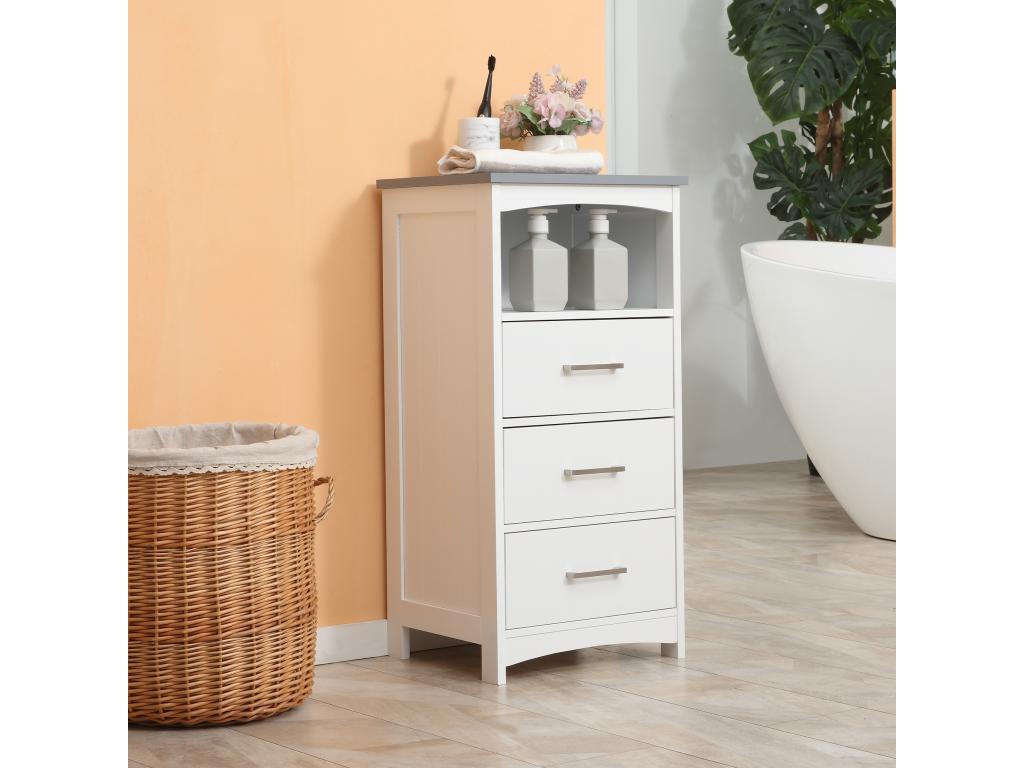 Contemporary style bathroom column cabinet - 3 drawers with niche - white grey MDF WTVS27645