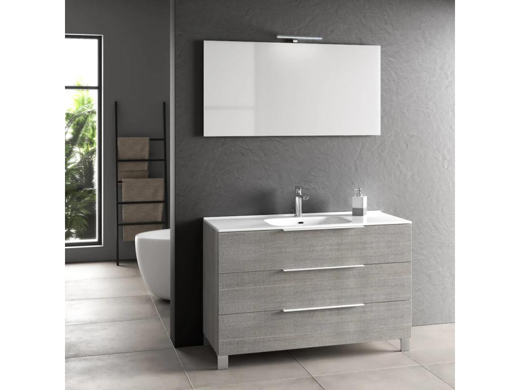 Chezlova 3-drawer grey wood bathroom vanity unit and illuminated mirror, 120cm wide, BKRW91010