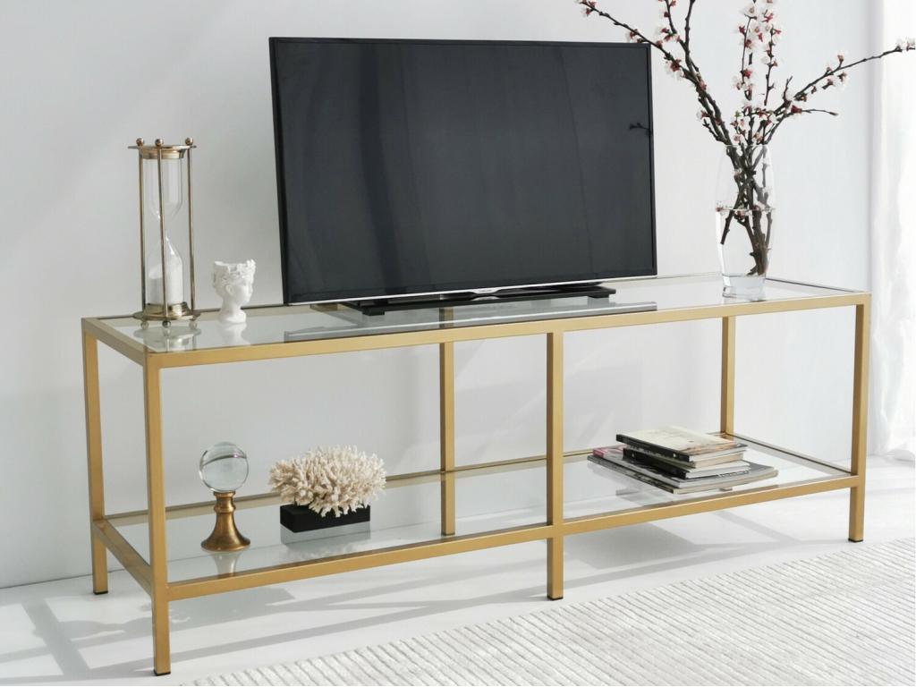 Gold glass TV stand - gold - modern and elegant design - 130x45x40cm WEAS66112