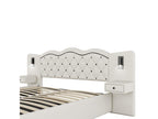 180x200 cm linen storage bed - 2 bedside tables with storage, USB port and lamps - Beige TSSA42593