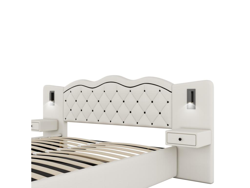 180x200 cm linen storage bed - 2 bedside tables with storage, USB port and lamps - Beige TSSA42593