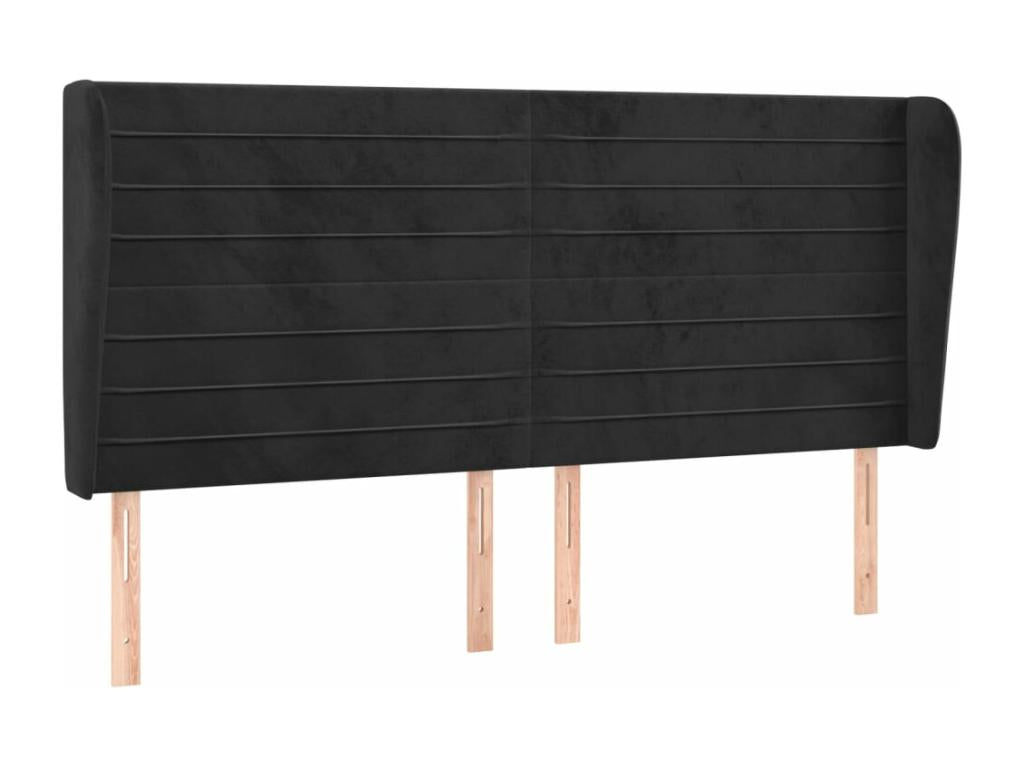 Headboard with wings, Black, 203x23x118/128 cm, Velvet, DTKR23418