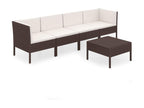 5-piece garden furniture set with cushions, brown woven resin, SWZZ19638