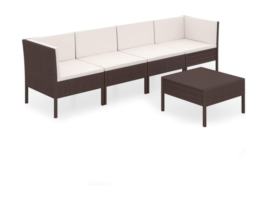 5-piece garden furniture set with cushions, brown woven resin, SWZZ19638