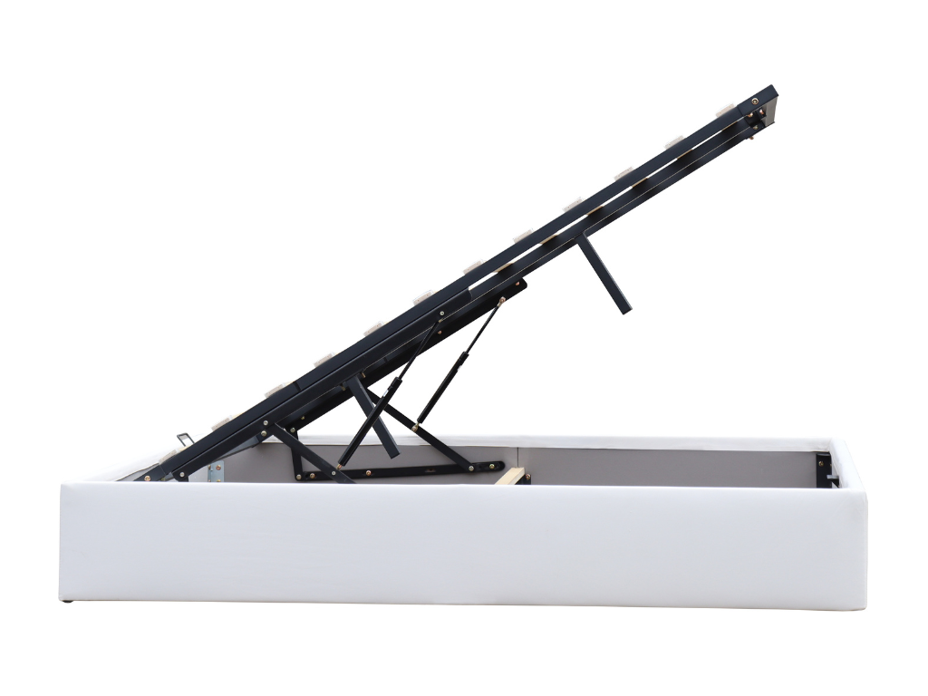 White 160x200 cm storage bed with removable cover and 14 easy-to-assemble and maintain PVC faux leather legs ZOMK48223