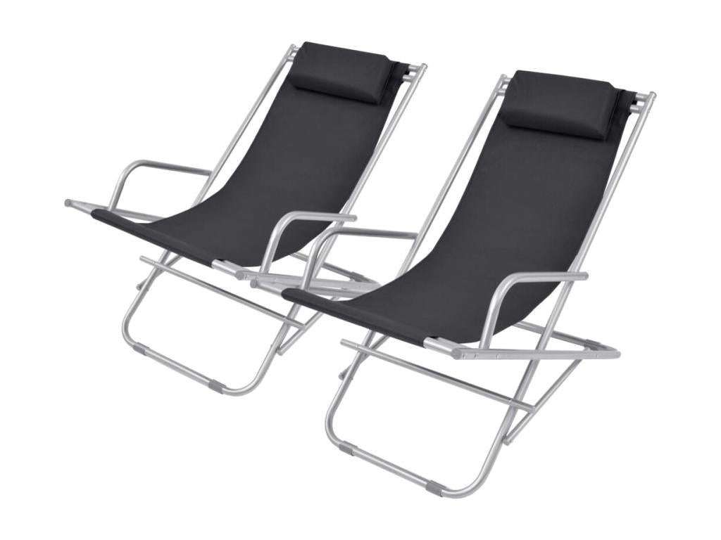 Set of 2 reclining patio chairs, black steel, JBNF69434