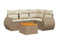 5-piece garden furniture set with cushions, beige woven resin WVQJ27110