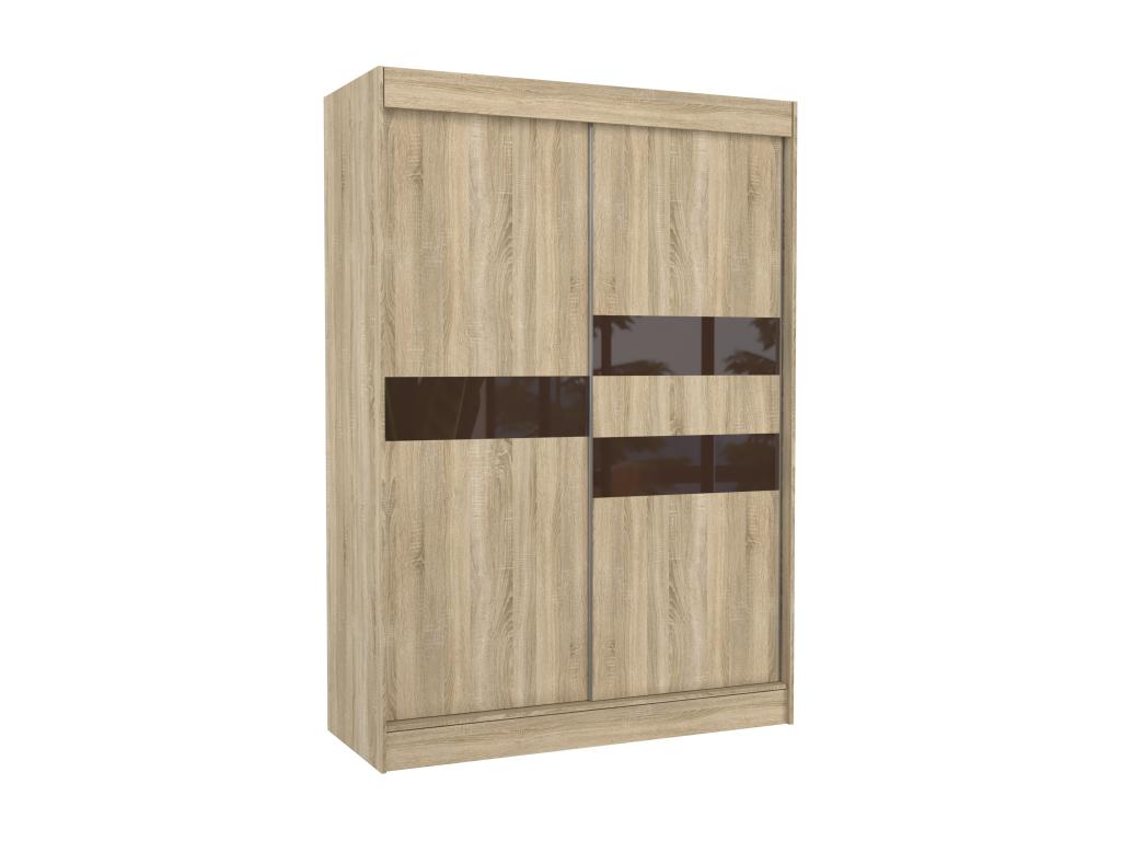 Chezlova Sliding Door Wardrobe in Light Matte Wood and Brown Lacquer - 3 Sizes - Width 120 cm QPVR33067