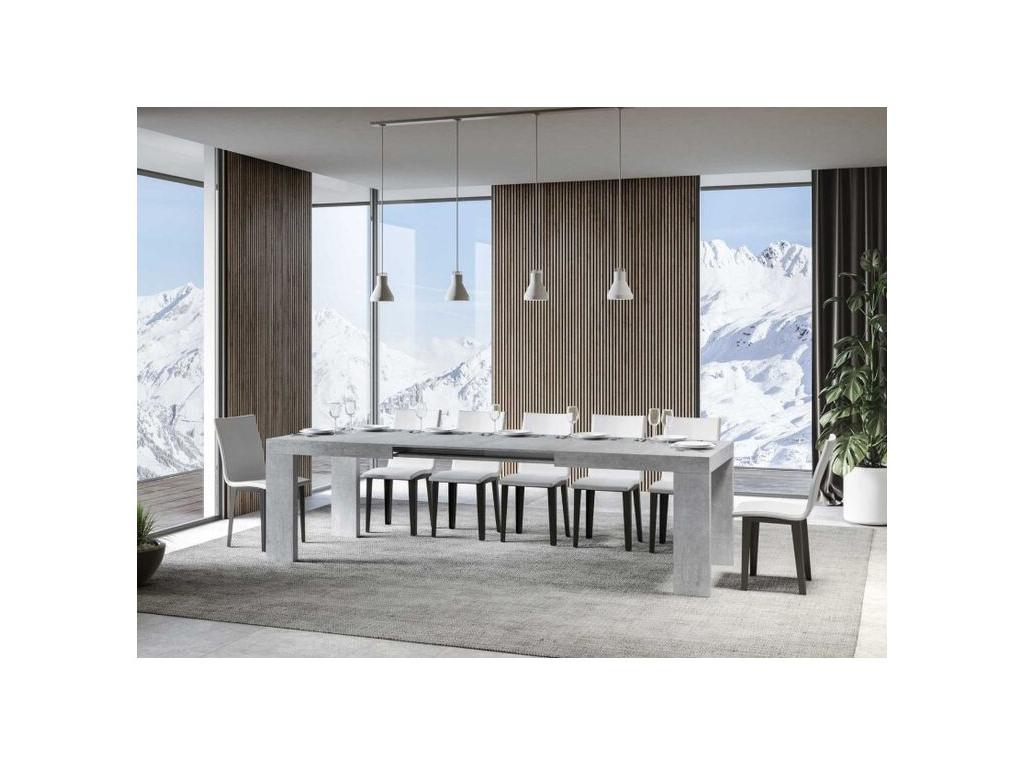 Decohaute Extendable Wooden Dining Table - Cement Grey - Decohaute Legs and Support - 2 Slim Extension Leaves - Extendable Width 180 to 284cm KKMT47782