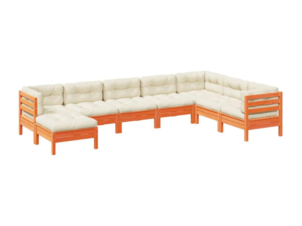 8-piece garden furniture set with cushions, brown wax, solid pine wood FEQY98334