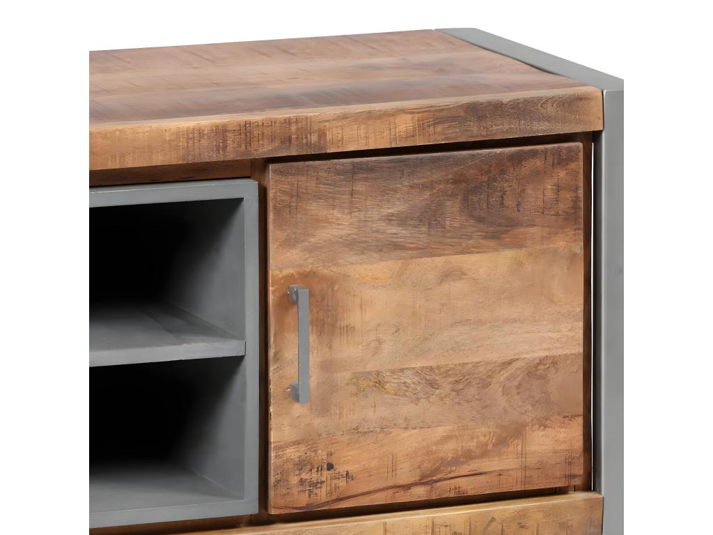 Decohaute - 2-Door TV Stand in Wood and Patinated Steel ZWAY92402