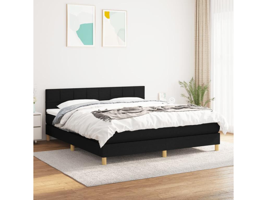 Upholstered bed base with mattress, black, 160x200 cm, fabric, JQAQ51427