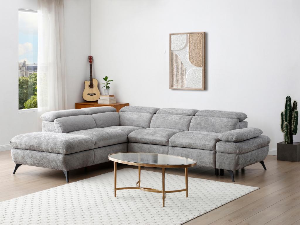 Decohaute XLMW17400 Left-Hand Corner Sofa Bed in Textured Grey Fabric
