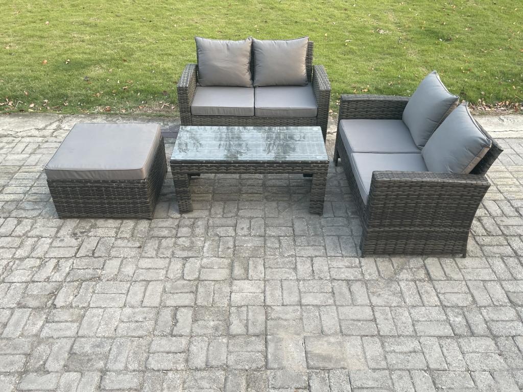4-Piece Rattan Garden Furniture Set with Large Stool, Sofa, and Garden Table RDBA27758