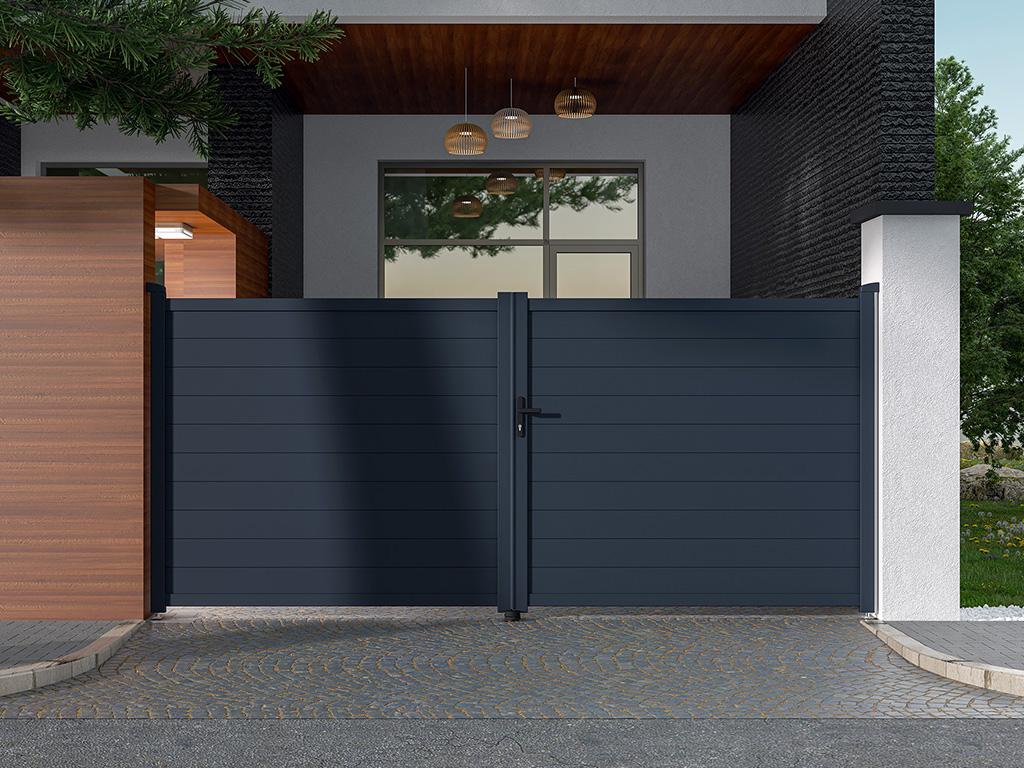 Solid aluminum swing gate, 397 cm wide x 181 cm high, anthracite - Decohaute CSTL25048