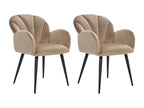 Set of 2 chairs with armrests in velvet and black metal - Beige - Domopure FQPB92960