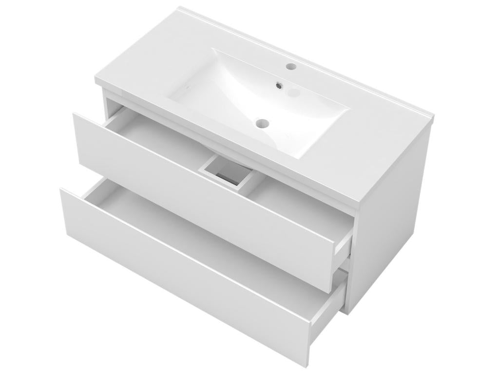 Bathroom furniture set 100cm single sink column round wall mirror White SDTT54090