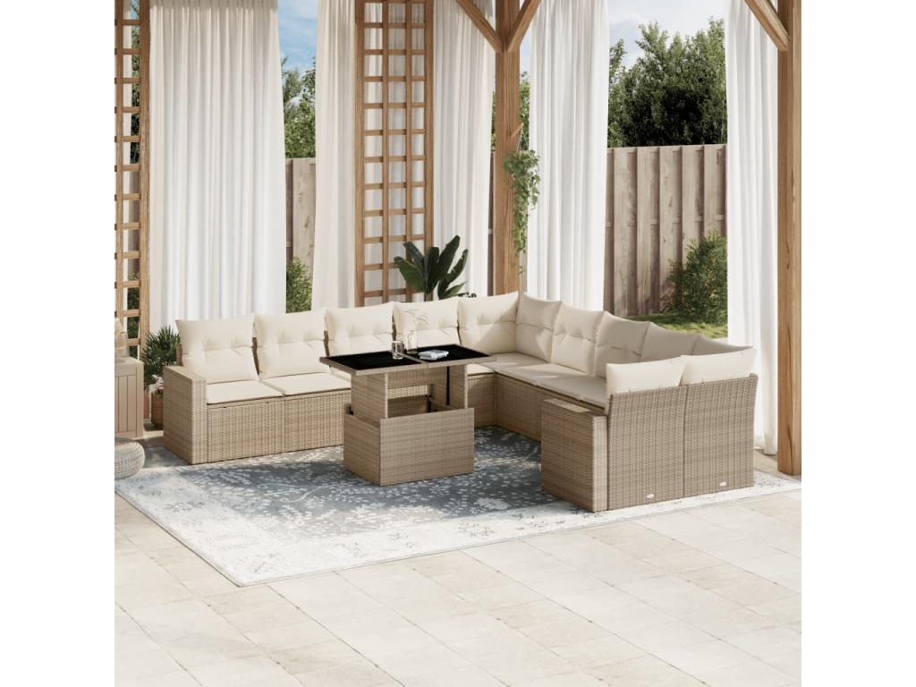 11-piece garden furniture set with beige cushions, woven resin LSJZ53000