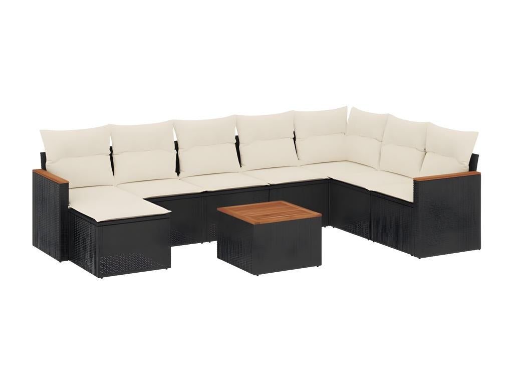 9-piece garden furniture set with cushions, black resin wicker REWH39920