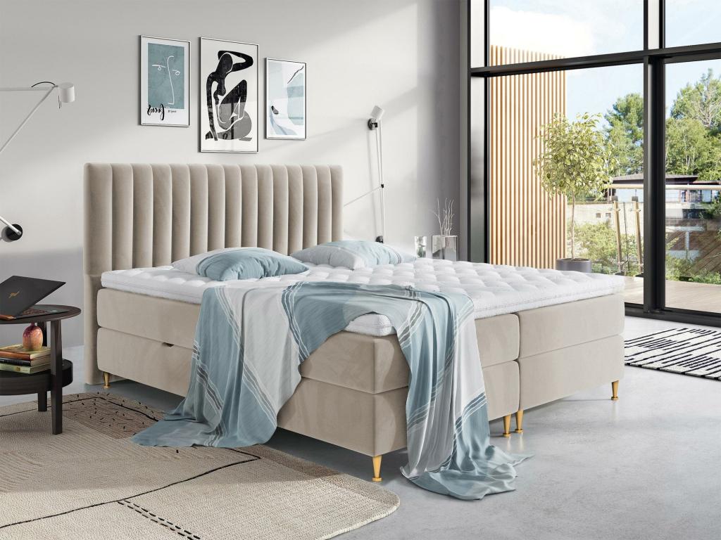 Chezlova 156 Continental Bed, Double Continental, Light Brown, 160x200 cm, Upholstery LTIL85531