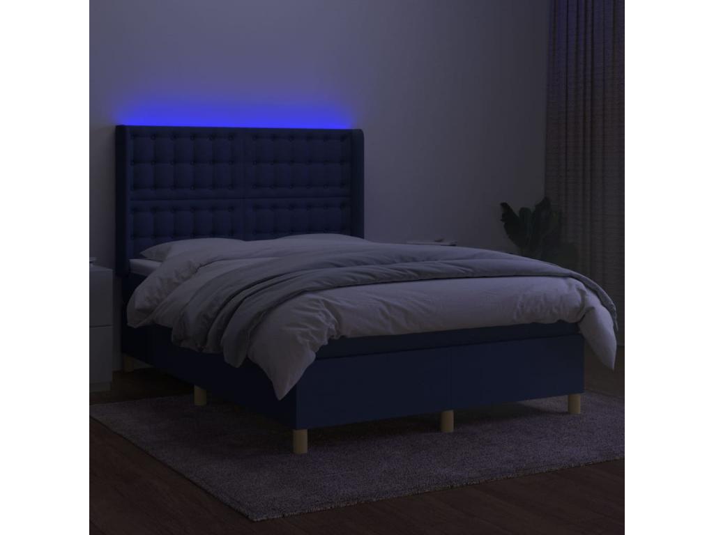 Upholstered bed base with mattress and LED light, blue, 140x190 cm, fabric AEOQ92228