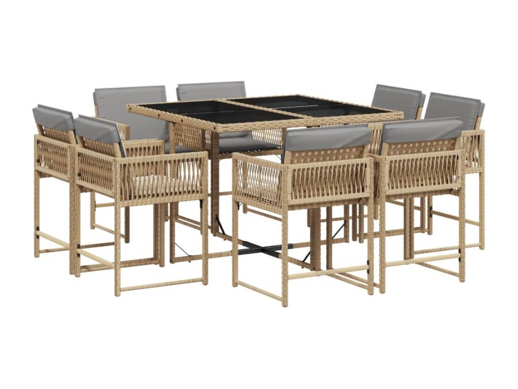 9-piece garden dining set and cushions méDecohaute beige AEVO10133
