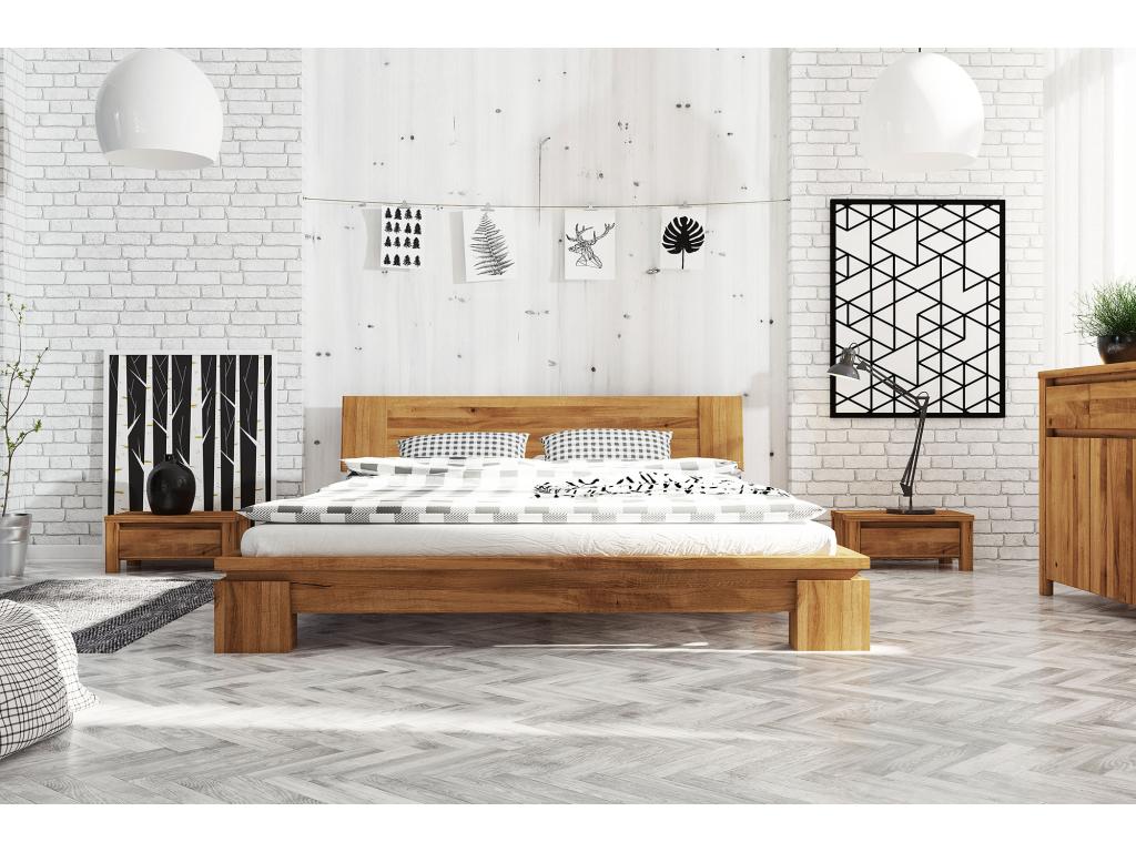 Decohaute - Bed frame with wooden headboard 180x200 in natural oiled wild oak BQJP12671