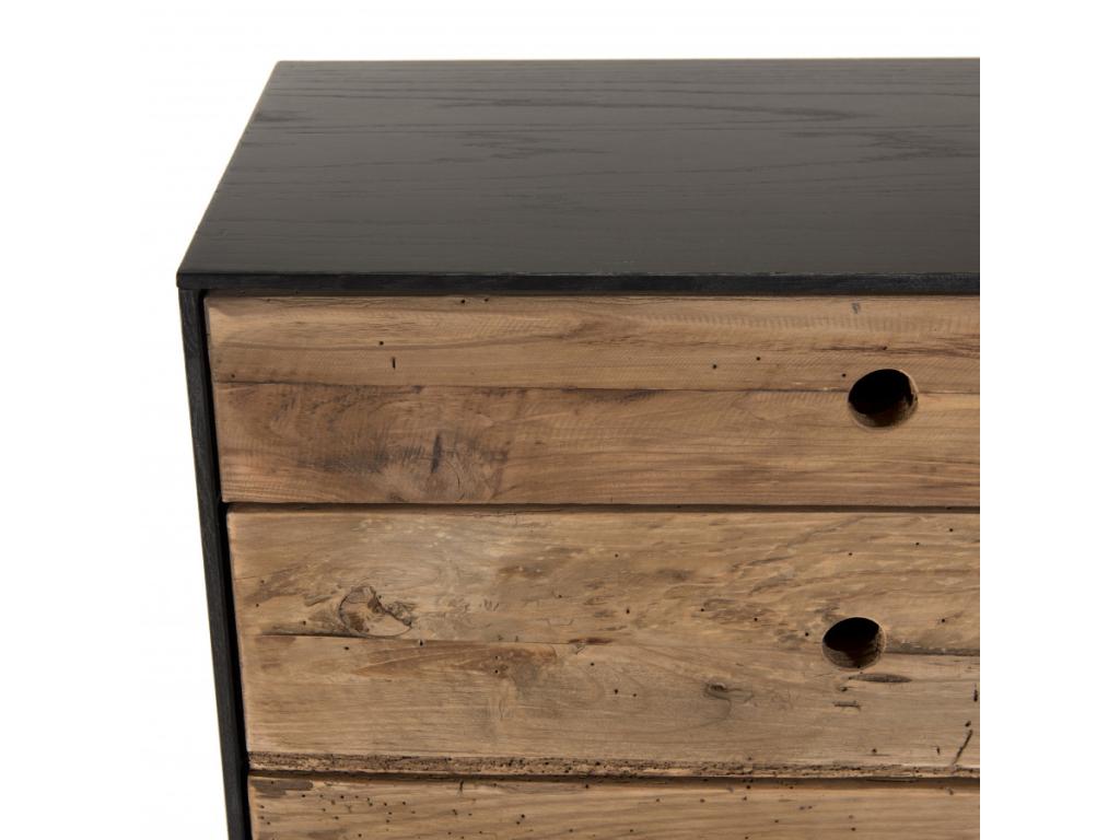 Chezlova - 5-drawer chest of drawers in natural and black recycled pine wood CZJS49406