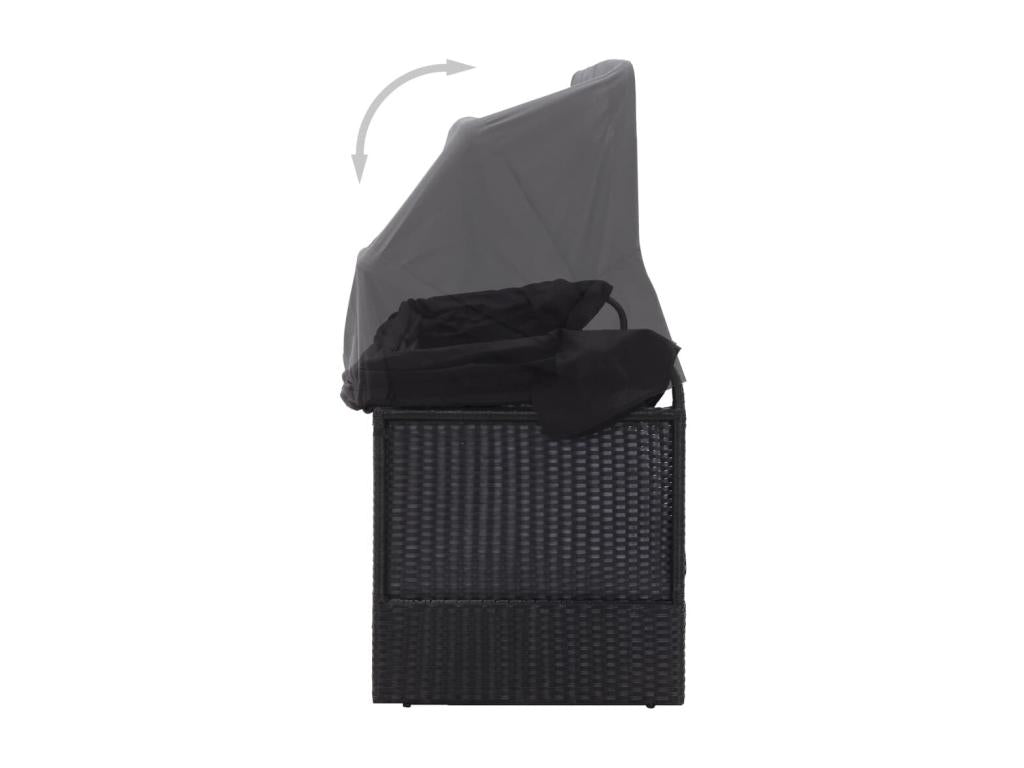 Outdoor sofa bed with canopy, woven resin, black EMYC92023