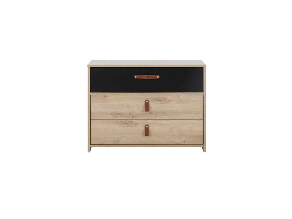 Children's chest of drawers with 3 drawers in light oak and black wood finish - CO5051 NDVY81936