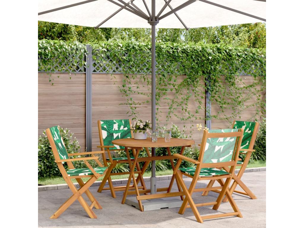 5-piece garden dining set with leaf pattern, fabric and wood QWQC71964