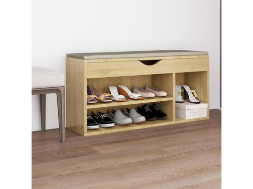 Shoe bench with cushion, Oak finish, Decohaute, 104x30x49 cm, CBDX35473