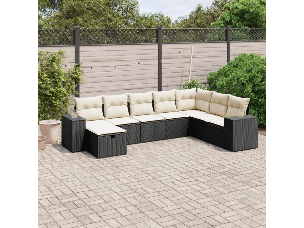 8-piece garden furniture set with cushions, black resin wicker MTWA30702