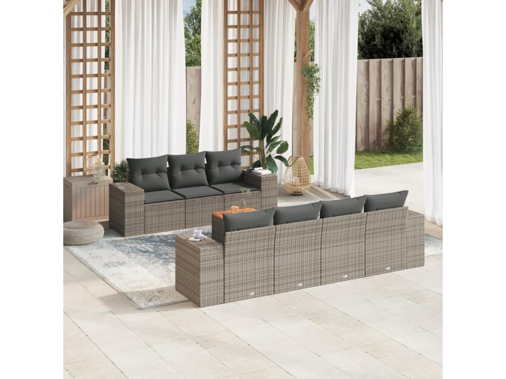 8-piece garden furniture set with grey resin wicker cushions WGSB77932